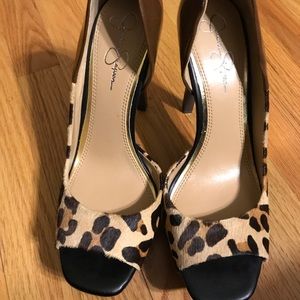 Jessica Simpson leopard peep toe shoes